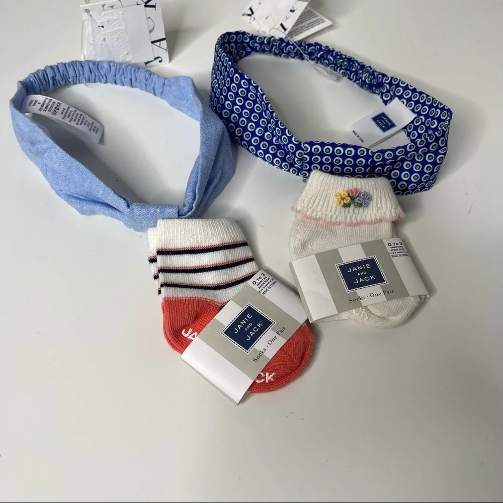 Janie and jack headbands and socks 0-3 months